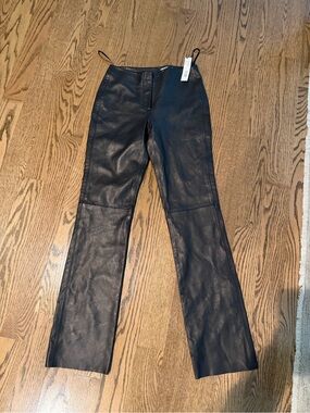 DKNY Black Leather Boot-Cut Pants